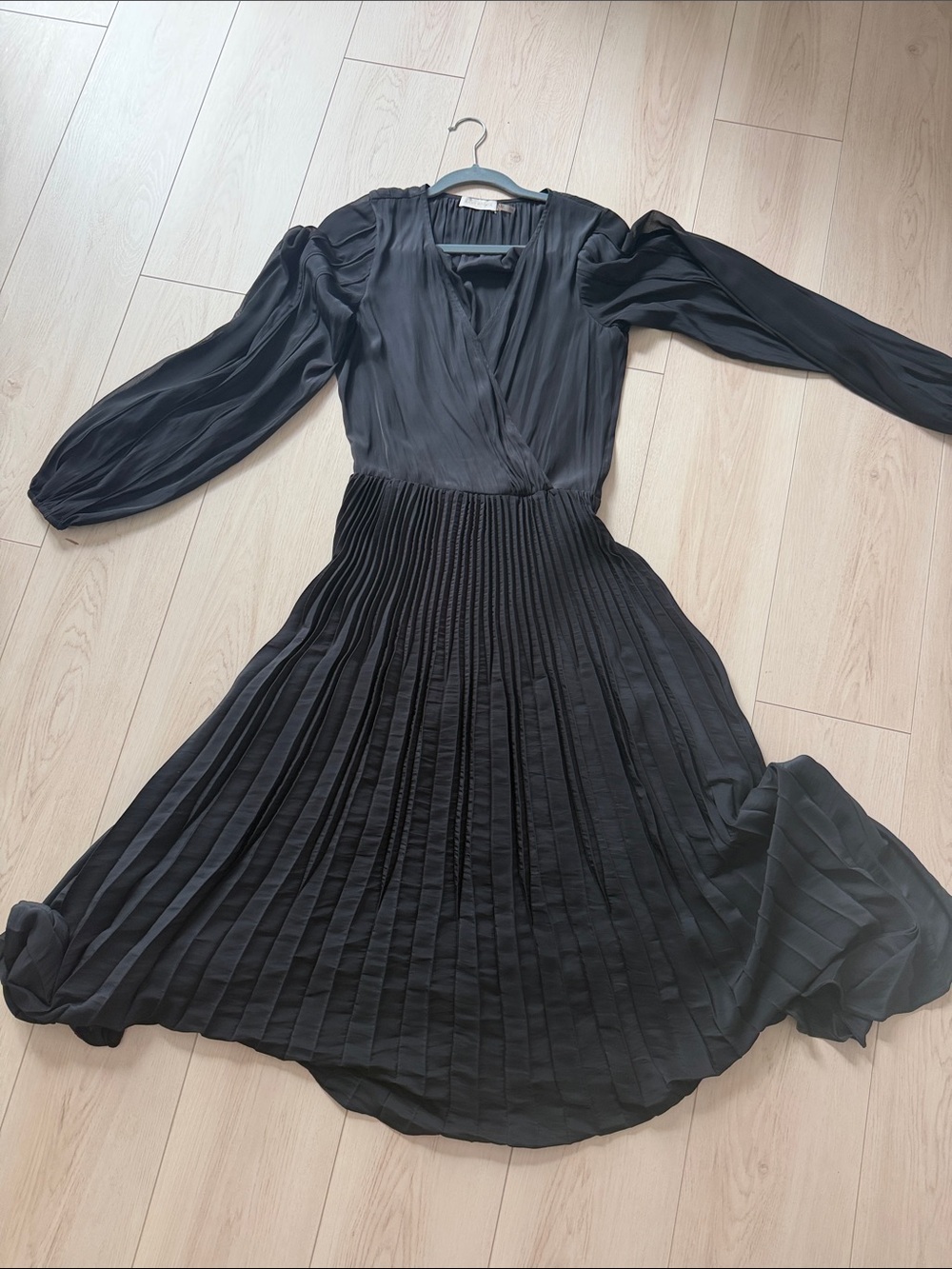 Ramy Brook Black Pleated Wrap Midi Dress